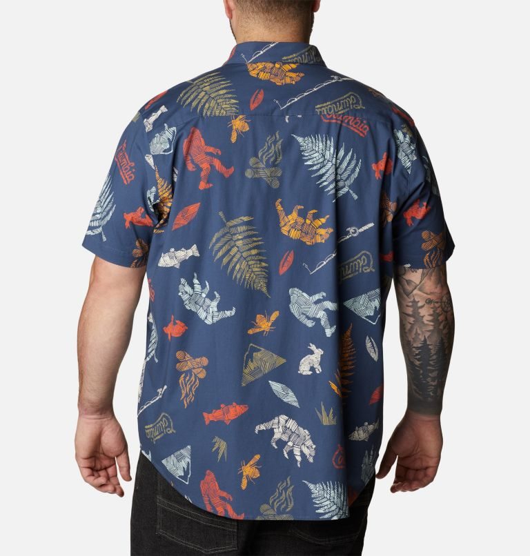 Men's Columbia Rapid Rivers Printed Short Sleeve Shirts Navy | Plus Size CA-C1L0A